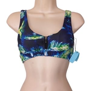 CUPSAY SWIM Blue Green Tropical Sleeveless Swim Top Small NWT